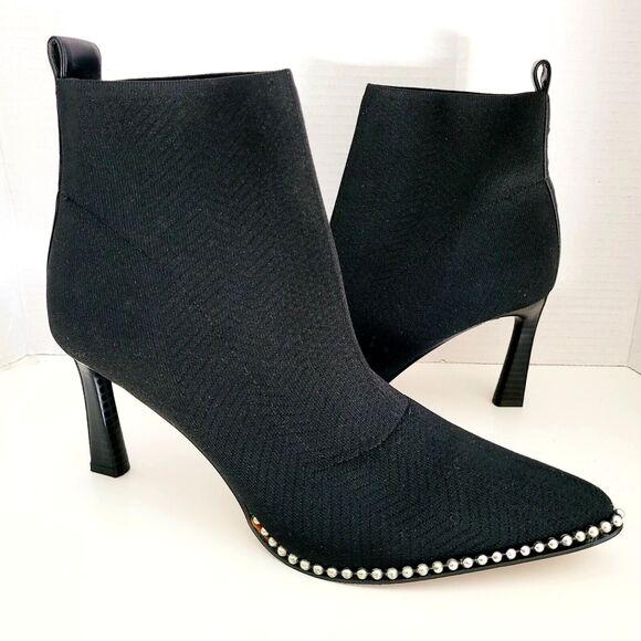 11 BCBGeneration Beya Black Stretch Fabric Ankle Boots Booties Pointed Toe Heels - Picture 2 of 13